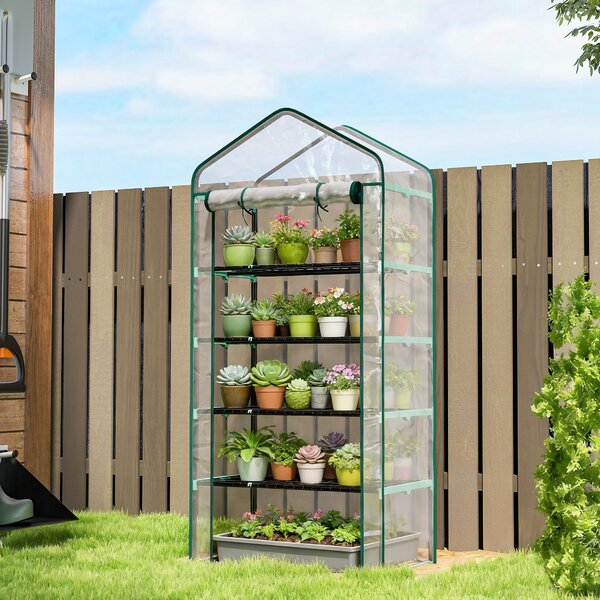Outsunny Serra a Casetta a 5 Livelli con Ingresso Avvolgibile, in Acciaio e Polietilene, 90x49x193 cm, Trasparente | Aosom Italy
