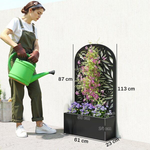 Outsunny Fioriera con Traliccio ad Arco per Rampicanti e Fori di Drenaggio, in Metallo, 61x23x113 cm, Nero | Aosom Italy