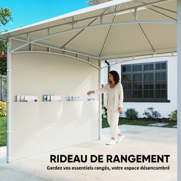 Outsunny Gazebo da Giardino 3x3 m con Tende, Tasche Portaoggetti, Gancio a Soffitto, Gazebo da Esterno con Doppio Tetto, Fori di Drenaggio in Metallo, per Giardino Balcone Feste Patio, UV30+, Crema | Aosom Italy