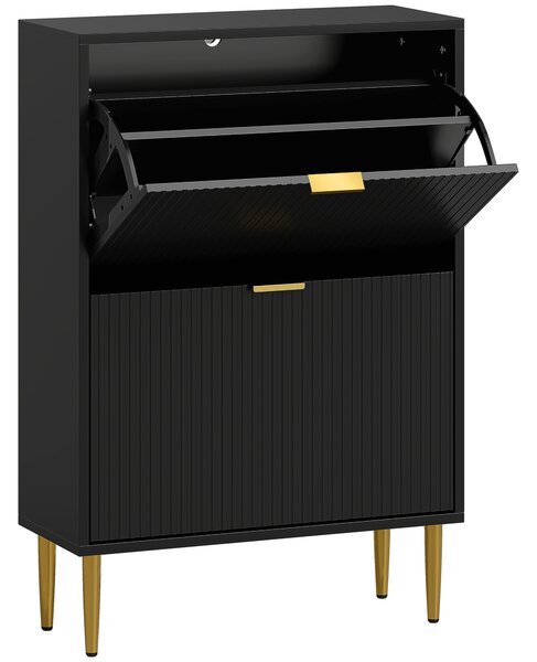 HOMCOM Scarpiera Slim per 12 Paia di Scarpe con 2 Cassetti a Ribalta e Ripiani Regolabili, 60x24x91.5 cm, Nero | Aosom Italy