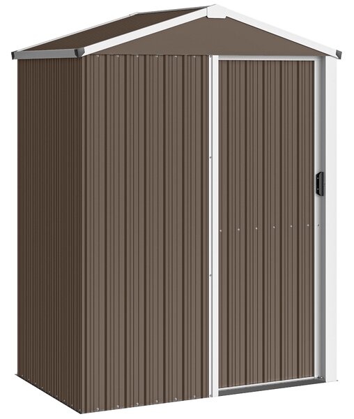 Outsunny Casetta da Giardino con Porta Scorrevole Bloccabile, Capanno in Acciaio 1.1m², 136x87x179 cm, Marrone | Aosom Italy
