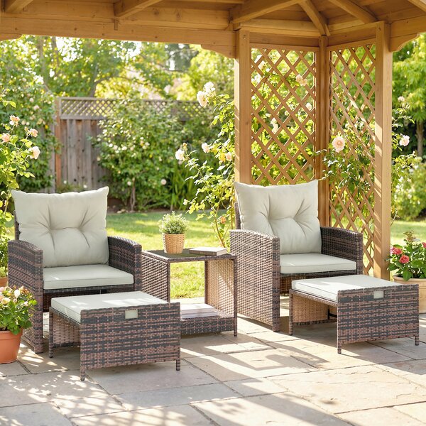 Outsunny Set Salotto da Giardino Mobili da Giardino 5 Pezzi Salvaspazio Marrone | Aosom Italy