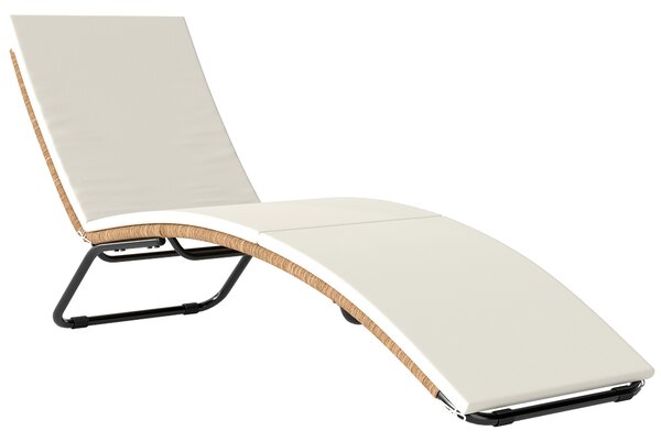 Outsunny Lettino Prendisole in Rattan Forma S con Cuscino, Lettino da Giardino con Struttura in Acciaio, per Patio Spiaggia Piscina Giardino, 175x57x80cm, Crema | Aosom Italy