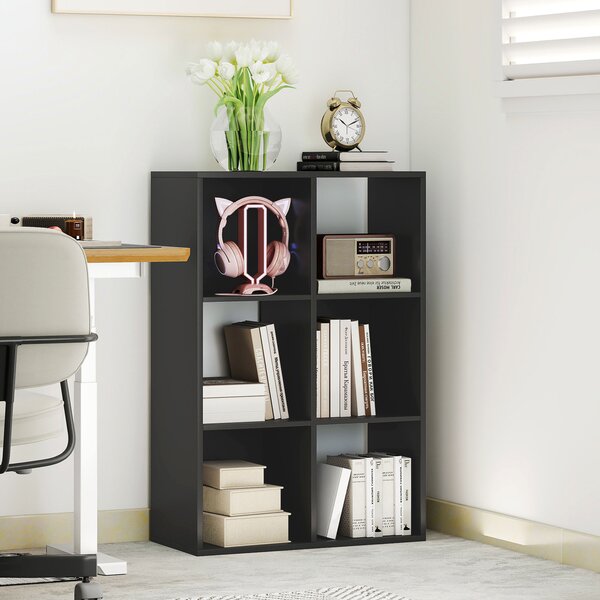 HOMCOM Libreria a Cubi con 6 Ripiani Portaoggetti in Legno dal Design Rustico, 61.5x29.5x91.5 cm, Nero | Aosom Italy