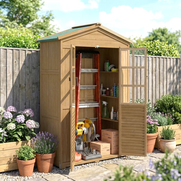 Outsunny Armadio da Giardino in Legno con Finestre Trasparenti, 128x57.5x197 cm, Marrone Chiaro | Aosom Italy