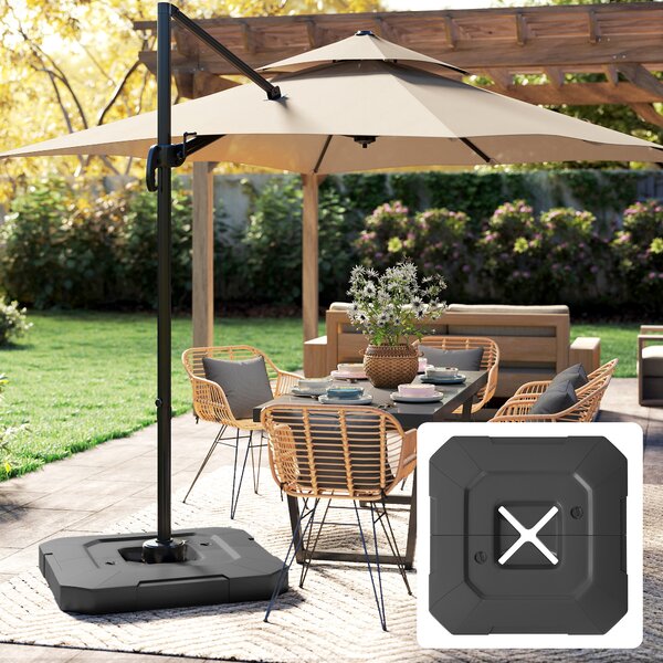 Outsunny Set 2 Pesi Base per Ombrellone a Sbalzo in HDPE Riempibili fino a 105 kg, 101x101x12cm, Nero | Aosom Italy