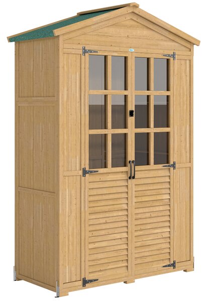 Outsunny Armadio da Giardino in Legno con Finestre Trasparenti, 128x57.5x197 cm, Marrone Chiaro | Aosom Italy