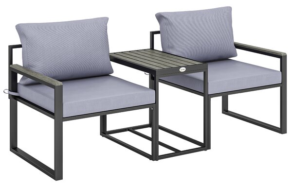 Outsunny Set da Bistrò da Giardino 3 Pezzi per 2 Persone, Tavolo e Sedie da Esterni con Seduta in Texteline e Cuscini, Grigio | Aosom Italy
