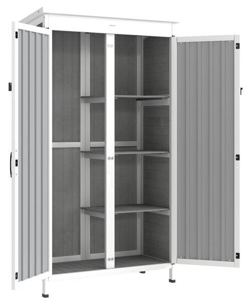 Outsunny Armadio da Giardino con Ripiani Rimovibili e Porta Bloccabile, in Legno e Acciaio, 94x43x166 cm, Bianco e Nero | Aosom Italy