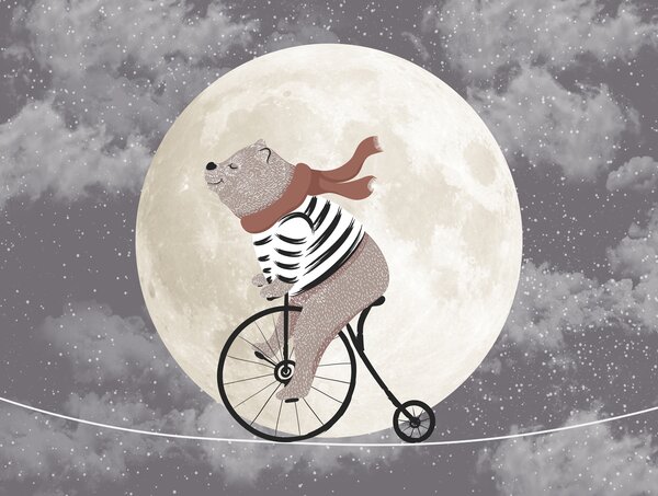 Carta da parati Orso in bicicletta, Carta da parati per Bambini, Carta da parati popolare, u74483 - Tapeko.it