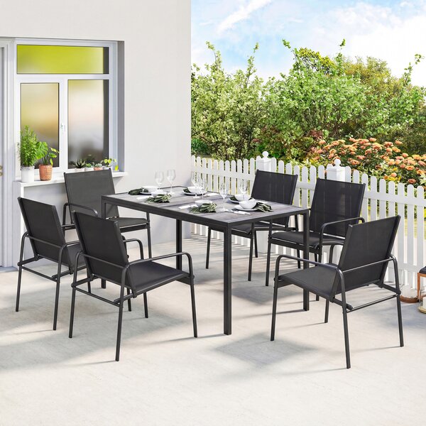 Outsunny Set Tavolo e Sedie da Giardino Set Pranzo Esterno 7 Pezzi, Nero | Aosom Italy
