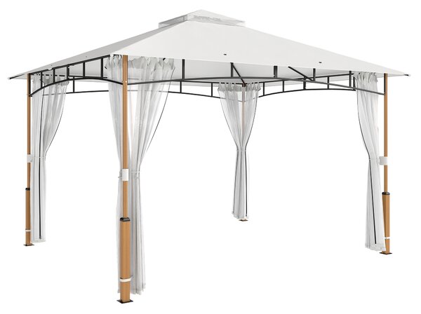 Outsunny Gazebo 3 x 3,6 m, Tetto Doppio UPF50+ con Rete, Crema | Aosom Italy