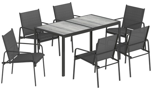 Outsunny Set Tavolo e Sedie da Giardino Set Pranzo Esterno 7 Pezzi, Nero | Aosom Italy