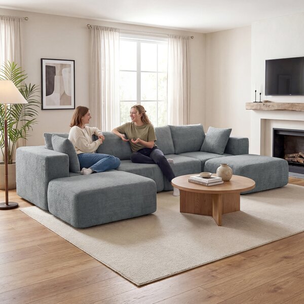 HOMCOM Divano Modulabile ad Angolo in Tessuto Effetto Velluto e Schiuma con Cuscini, 294x165x70 cm, Grigio Scuro | Aosom Italy