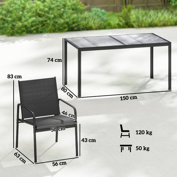 Outsunny Set Tavolo e Sedie da Giardino Set Pranzo Esterno 7 Pezzi, Nero | Aosom Italy