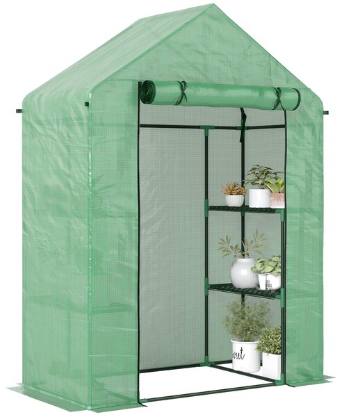 Outsunny Serra da Giardino con 4 Ripiani e Copertura in PE, Porta avvolgibile con Cerniera, Struttura in acciaio, 141x72x191cm, Verde | Aosom Italy