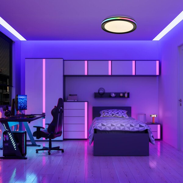 Mantra Iluminación Plafoniera a LED Gamer, dimmerabile, Nero, Soggiorno / Sala da pranzo, Metallo, Plafoniera LED