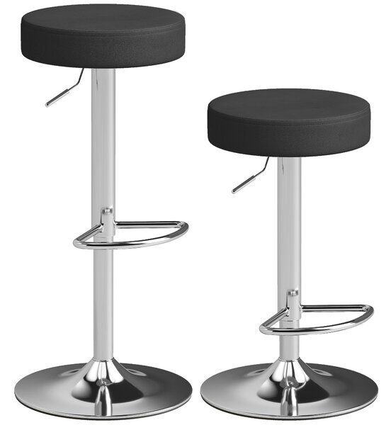 HOMCOM Set 2 Sgabelli da Bar Moderni e Regolabili, in Pelle PU, Spugna e Metallo, 38.5x38.5x62-84 cm, Nero | Aosom Italy