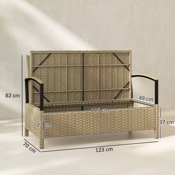 Outsunny Panca Contenitore 125L con Cuscino Imbottito, in Metallo, 123x70x82 cm, Cachi | Aosom Italy