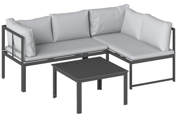 Outsunny Set da Giardino 3pz con Divano Angolare 4 Posti e Tavolino a Doghe, in Metallo e Poliestere Grigio | Aosom Italy