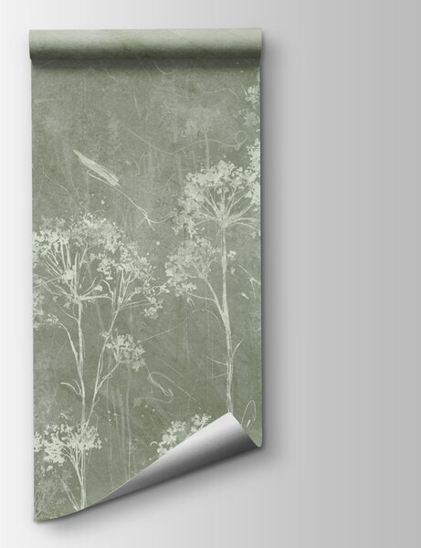 Carta da parati Fiori bianchi su sfondo verde, Carta da parati per Bambini, Carta da parati popolare, u96551v1 - Tapeko.it