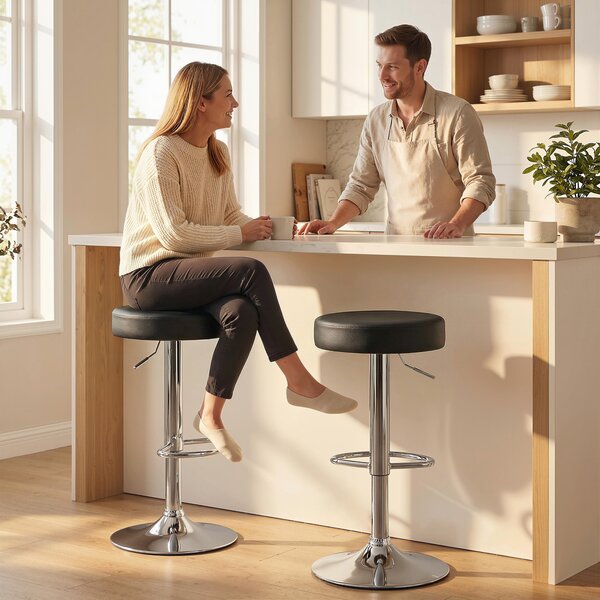 HOMCOM Set 2 Sgabelli da Bar Moderni e Regolabili, in Pelle PU, Spugna e Metallo, 38.5x38.5x62-84 cm, Nero | Aosom Italy