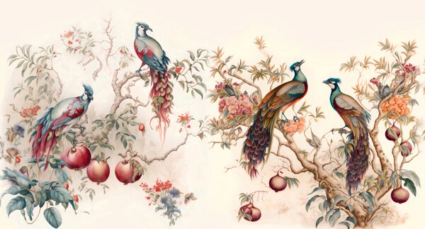 Carta da parati Gruppo di uccelli su un albero, Carta da parati animali, Carta da parati popolare, u95667 - Tapeko.it