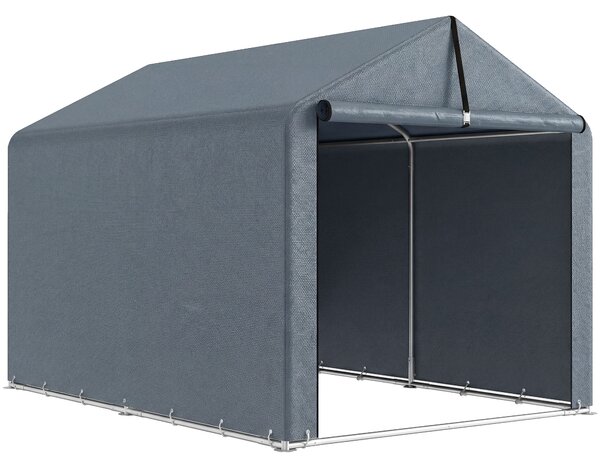 Outsunny Tenda Garage con Copertura Rinforzata Impermeabile e Ingresso Zip, in Acciaio Zincato, 162x221.5x163 cm, Grigio | Aosom Italy