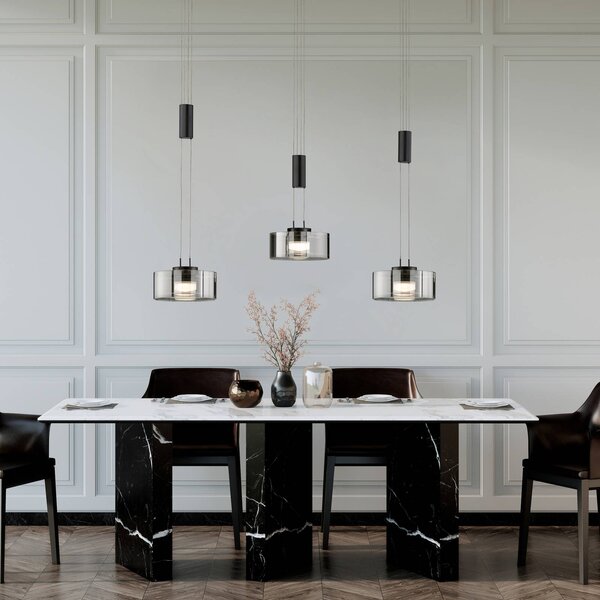 FISCHER & HONSEL Lampada a sospensione Lavin, dimmerabile, Nero, Soggiorno / Sala da pranzo, Metallo, Moderno, Lampada a sospensione