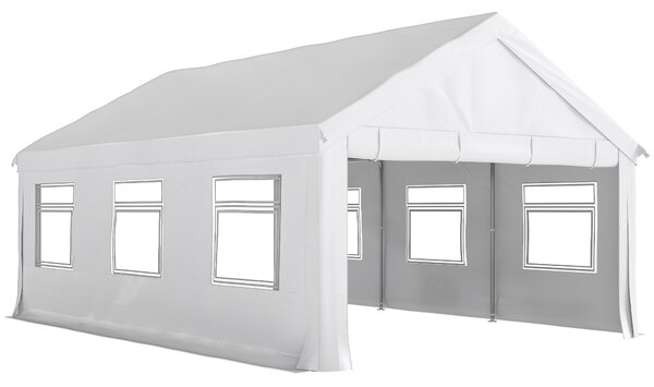 Outsunny Gazebo da Giardino 4x6 m con Pannelli Laterali, 6 Finestre e Doppio Ingresso, in Acciaio Galvanizzato, Bianco | Aosom Italy