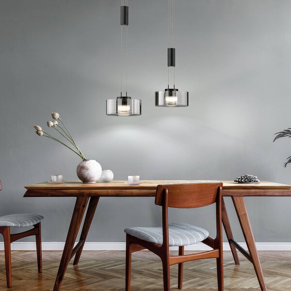 FISCHER & HONSEL Lampada a sospensione Lavin, dimmerabile, Nero, Soggiorno / Sala da pranzo, Metallo, Moderno, Lampada a sospensione