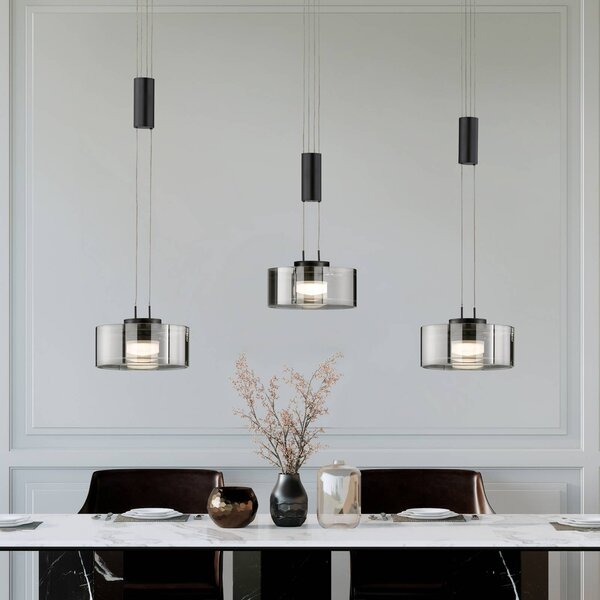FISCHER & HONSEL Lampada a sospensione Lavin, dimmerabile, Nero, Soggiorno / Sala da pranzo, Metallo, Moderno, Lampada a sospensione