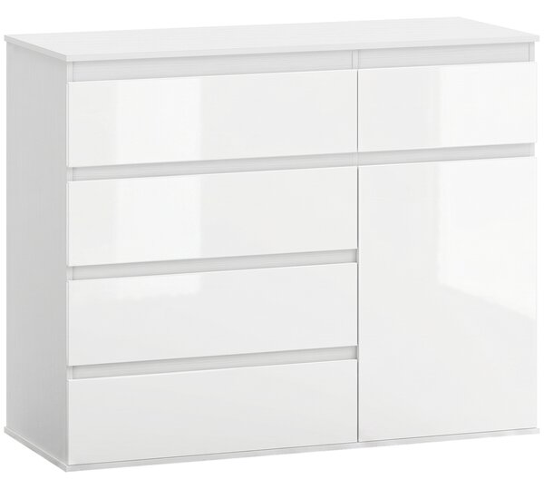 HOMCOM Credenza, Mobile con 5 Cassetti, Ripiano Regolabile, Bianco Lucido. | Aosom Italy