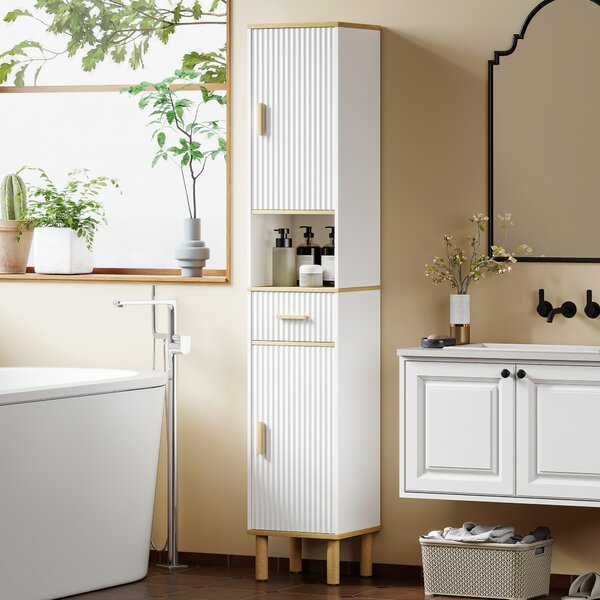 HOMCOM Armadietto 172 cm, Mobile Bagno con Cassetto e Ripiani Regolabili, Bianco | Aosom Italy