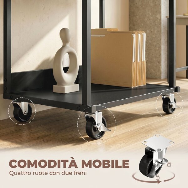 HOMCOM supporto stampante 3 livelli con ruote, tavolino industriale metallo ufficio, nero. | Aosom Italy