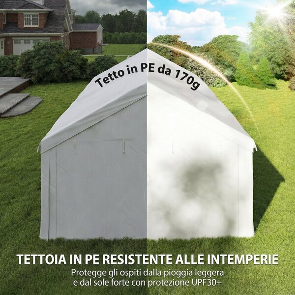 Outsunny Gazebo da Giardino 4x6 m con Pannelli Laterali, 6 Finestre e Doppio Ingresso, in Acciaio Galvanizzato, Bianco | Aosom Italy
