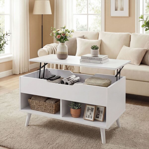HOMCOM Tavolino da Caffè con Piano Sollevabile e Spazio Nascosto, 75 cm Bianco Punzonato | Aosom Italy