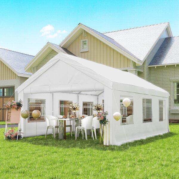Outsunny Gazebo da Giardino 4x6 m con Pannelli Laterali, 6 Finestre e Doppio Ingresso, in Acciaio Galvanizzato, Bianco | Aosom Italy