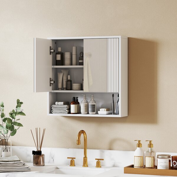 HOMCOM Armadietto Bagno da Parete con Ante Specchiate, Ripiano Regolabile e Mobiletto Ante Soft-close, Bianco | Aosom Italy