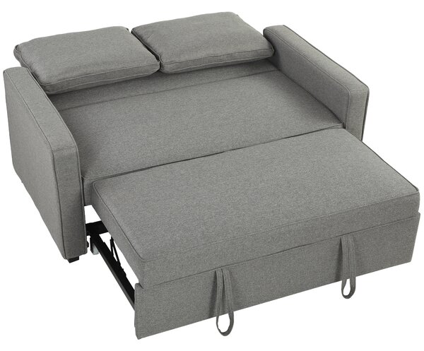 HOMCOM 3 in 1 Divano Letto 2 Posti con Schienale Regolabile in 3 Posizioni, 2 Cuscini, in Tessuto Effetto Lino Grigio | Aosom Italy