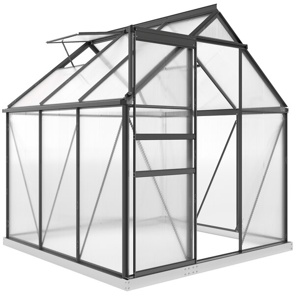 Outsunny Serra in Policarbonato e Alluminio con Porta a Battente e Finestra a Tetto, 3.6㎡, Grigio | Aosom Italy