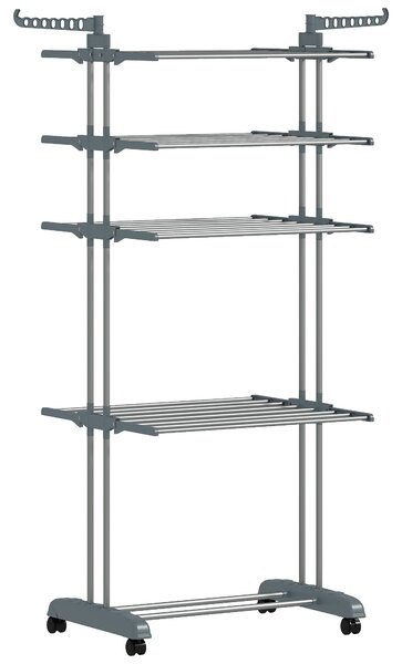 HOMCOM Stendibiancheria pieghevole 5 livelli con ruote, Grigio | Aosom Italy