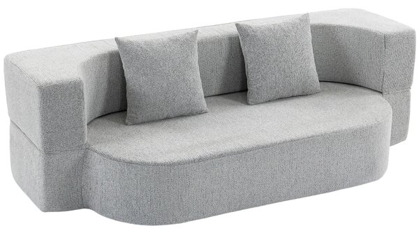 HOMCOM 2 in 1 Divano Letto 2 Posti con 2 Cuscini Sfoderabili, Braccioli, Seduta Imbottita, in Ciniglia, Grigio Chiaro | Aosom Italy