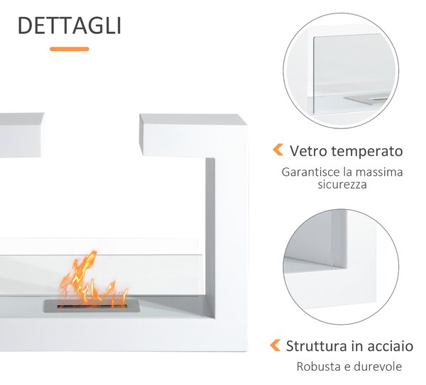 HomCom Camino a Bioetanolo con 1 Serbatoio 1.5LT in Acciaio Inossidabile, 78 x 25 x 58cm, Bianco | Aosom Italy