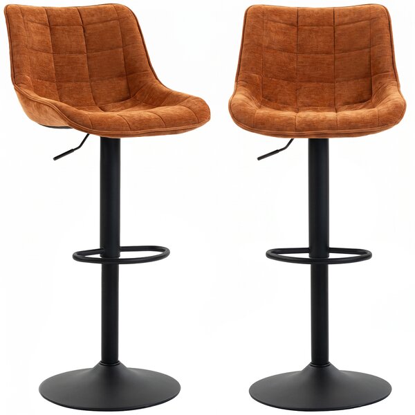 HOMCOM Set 2 Sgabelli Bar Girevoli e Regolabili con Base Metallo e Schienale, Marrone Aranciato | Aosom Italy