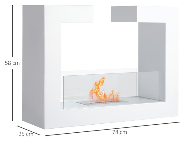 HomCom Camino a Bioetanolo con 1 Serbatoio 1.5LT in Acciaio Inossidabile, 78 x 25 x 58cm, Bianco | Aosom Italy