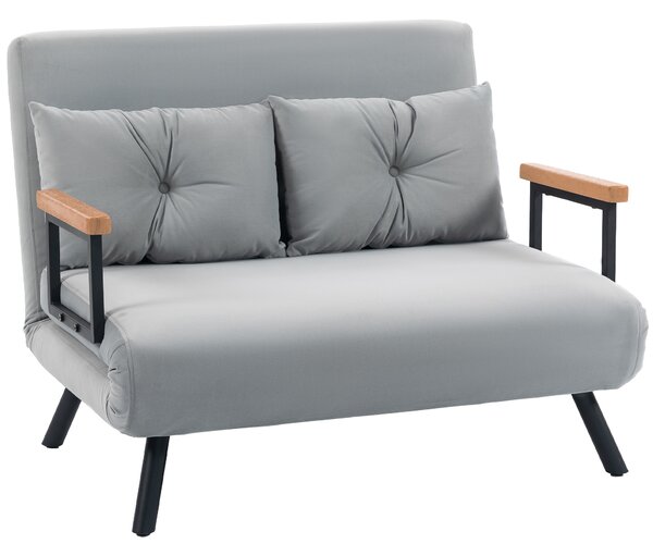 HOMCOM Divano letto 3 in 1 effetto velluto con schienale regolabile e 2 cuscini, grigio chiaro | Aosom Italy