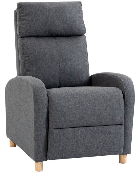HOMCOM Poltrona Relax Reclinabile Manuale 135° con Poggiapiedi, in Tessuto Effetto Lino, Gambe in Legno, Grigio Scuro | Aosom Italy