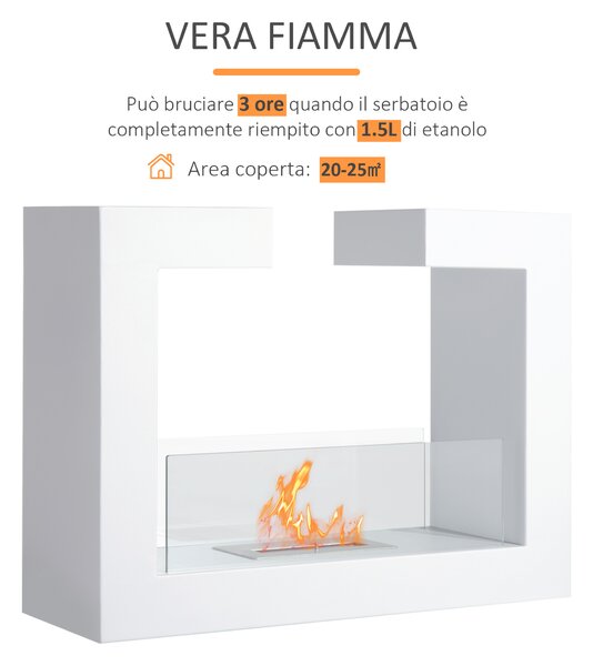 HomCom Camino a Bioetanolo con 1 Serbatoio 1.5LT in Acciaio Inossidabile, 78 x 25 x 58cm, Bianco | Aosom Italy