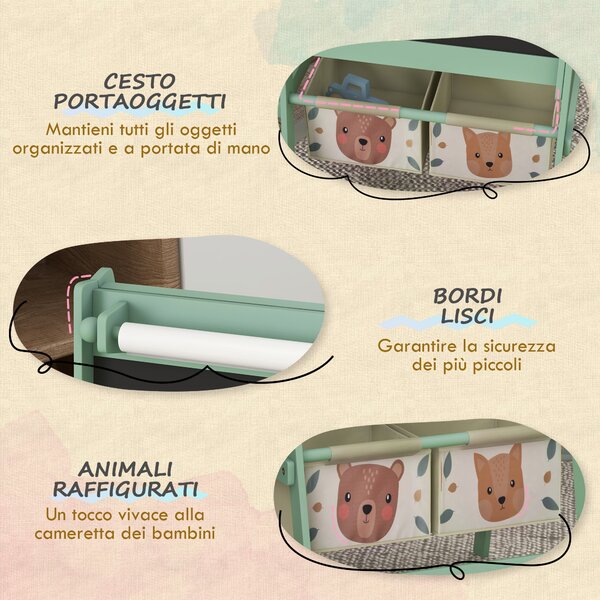 AIYAPLAY Lavagna per Bambini con Cavalletto 3 in 1 e 2 Contenitori, Età 3-8 anni, 54x46.5x93cm, Verde|Aosom